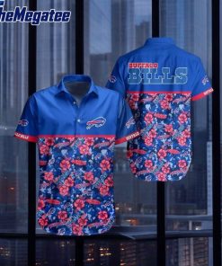 buffalo symbol pink hibiscus flowers blue hawaiian shirt vl39ej