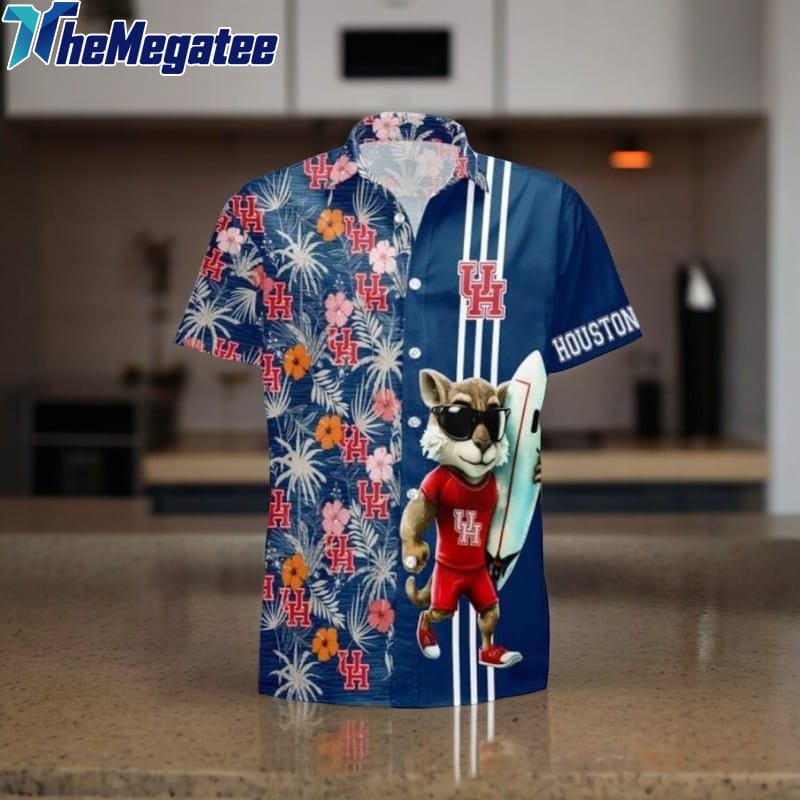 Houston Cougars Mascot Beach Summer 3D Hawaiian Shirt Houston Cougars Mascot Beach Summer 3D Hawaiian Shirt
