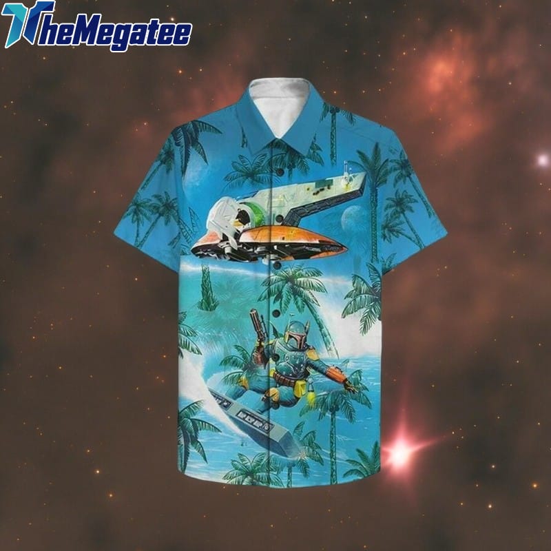 Starwars Mandalorian Surfing On The Beach Aloha Hawaiian Shirt Starwars Mandalorian Surfing On The Beach Aloha Hawaiian Shirt