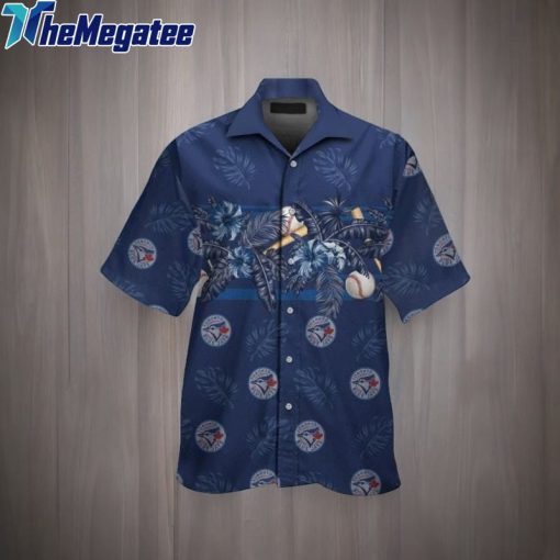 toronto blue jays short sleee button up tropical hawaiian shirt byxxkt