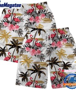 NFL Kansas City Chiefs Football Team Logo Pattern Flamingo Hibiscus Hawaiian Shirt And Beach Short