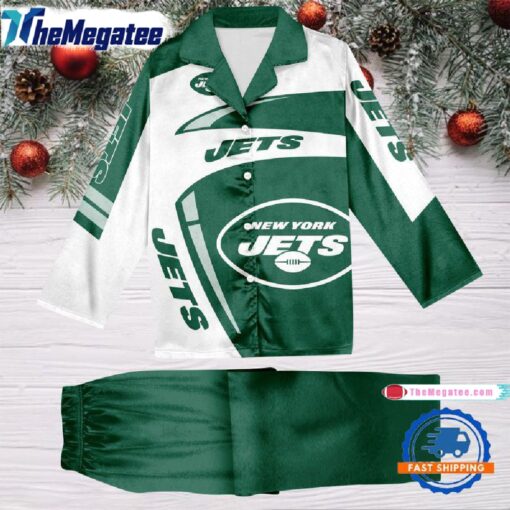 nfl new york jets special football team winter season satin pajamas set 2 psnk6n