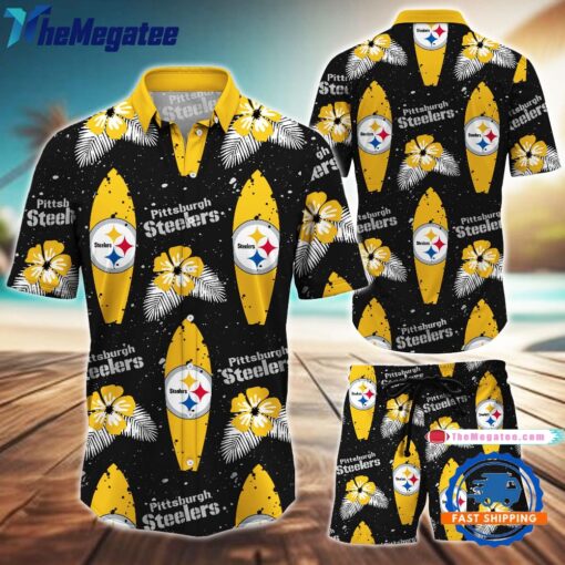 nfl pittsburgh steelers flower pattern hawaiian shirt and shorts  football hawaiian set xoxdy0