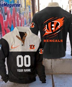 Personalized NFL Cincinnati Bengals Football Team Custom Name And Number Buttoned Collar Sweatshirt