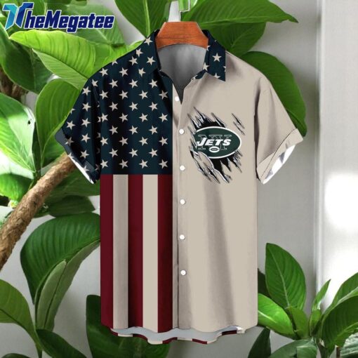 NFL New York Jets American Flag Summer Button Hawaiian Shirt
