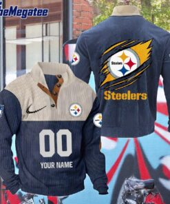 Personalized NFL Pittsburgh Steelers Football Team Custom Name And Number Buttoned Collar Sweatshirt