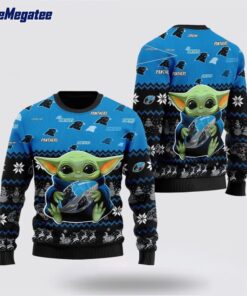 NFL Carolina Panthers Ugly Christmas Sweater Cute Baby Yoda Unisex Sweater