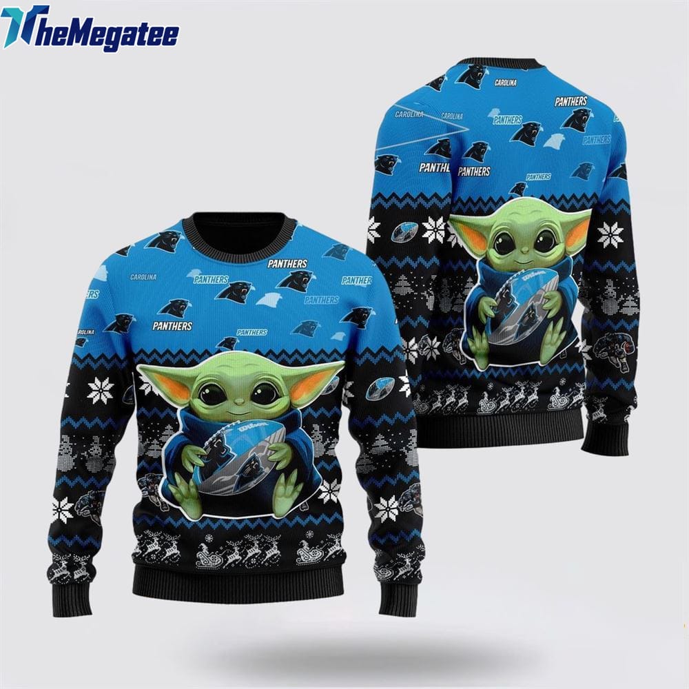 NFL Carolina Panthers Ugly Christmas Sweater Cute Baby Yoda Unisex Sweater