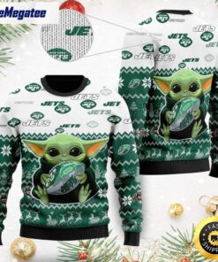 NFL New York Jets  Ugly Christmas Sweater Cute Baby Yoda Unisex Sweater