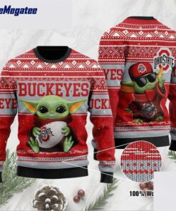 NFL Ohio State Buckeyes Ugly Christmas Sweater Baby Yoda Unisex Sweater
