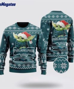 NFL Philadelphia Eagles Ugly Christmas Sweater Cute Baby Yoda Unisex Sweater