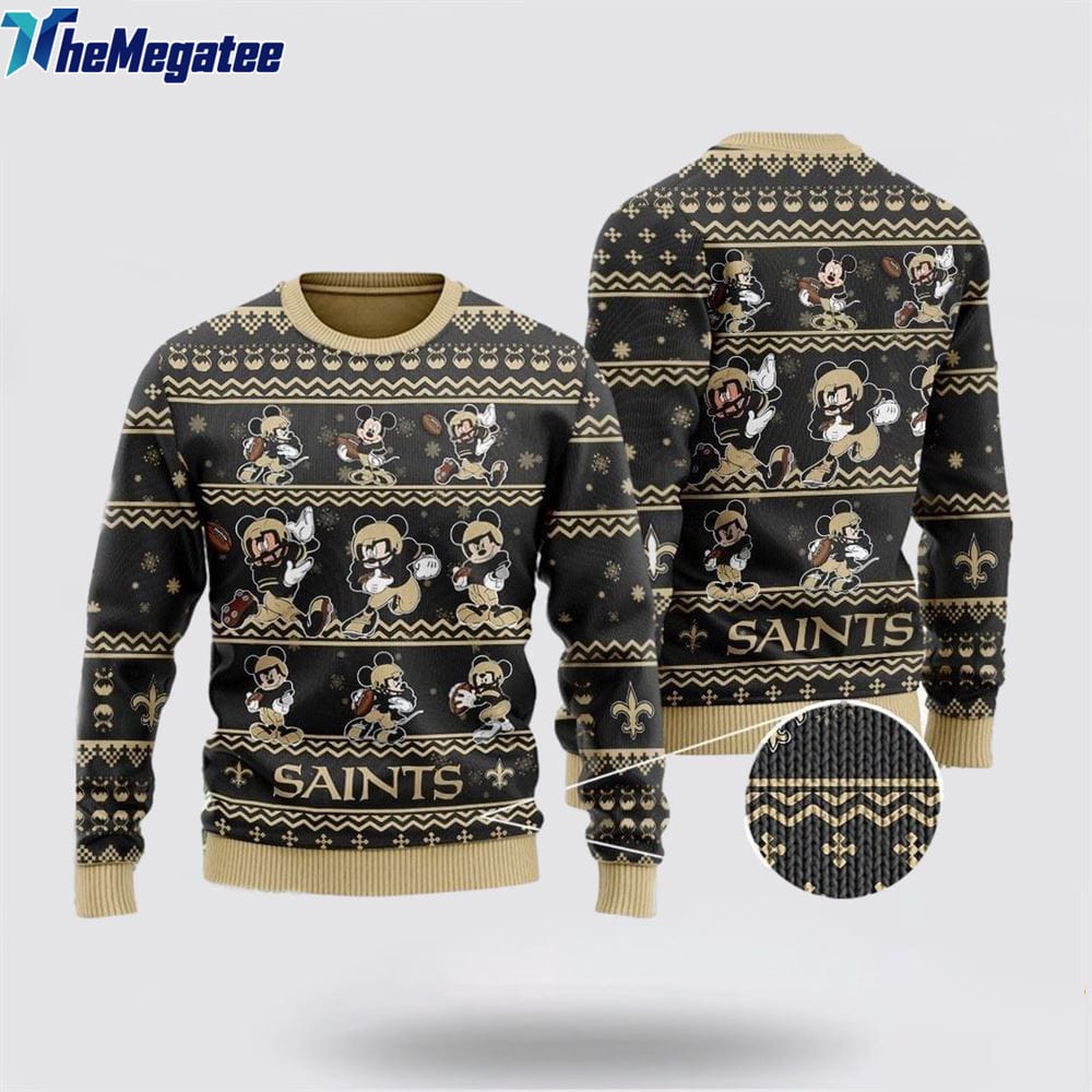 New Orleans Saints Ugly Christmas Sweater Captain Mickey Mouse, Christmas Gift For NFL Fans