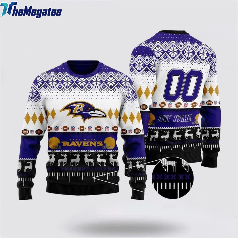 Personalized NFL Baltimore Ravens Playing Field Ugly Christmas Sweater, Christmas Gift For NFL Fans Personalized NFL Baltimore Ravens Playing Field Ugly Christmas Sweater, Christmas Gift For NFL Fans