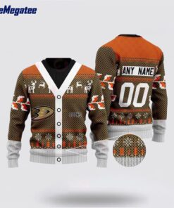 Personalized NHL Anaheim Ducks Elk Pattern Ugly Christmas Sweater, Christmas Gift For Hockey Fans