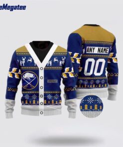 Personalized NHL Buffalo Sabres Elk Pattern Ugly Christmas Sweater, Christmas Gift For Hockey Fans