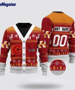 Personalized NHL Calgary Flames Elk Pattern Ugly Christmas Sweater, Christmas Gift For Hockey Fans