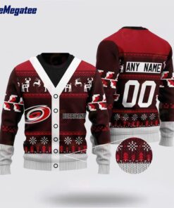 Personalized NHL Carolina Hurricanes Elk Pattern Ugly Christmas Sweater, Christmas Gift For Hockey Fans