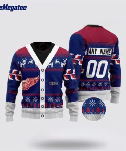 Personalized NHL Detroit Red Wings Elk Pattern Ugly Christmas Sweater, Christmas Gift For Hockey Fans