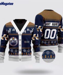 Personalized NHL Edmonton Oilers Elk Pattern Ugly Christmas Sweater, Christmas Gift For Hockey Fans