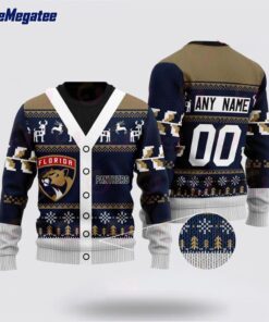 Personalized NHL Florida Panthers Elk Pattern Ugly Christmas Sweater, Christmas Gift For Hockey Fans