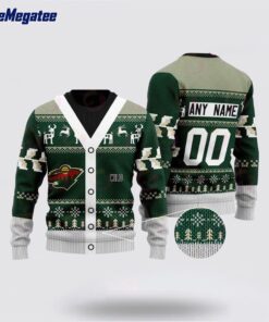 Personalized NHL Minnesota Wild Elk Pattern Ugly Christmas Sweater, Christmas Gift For Hockey Fans