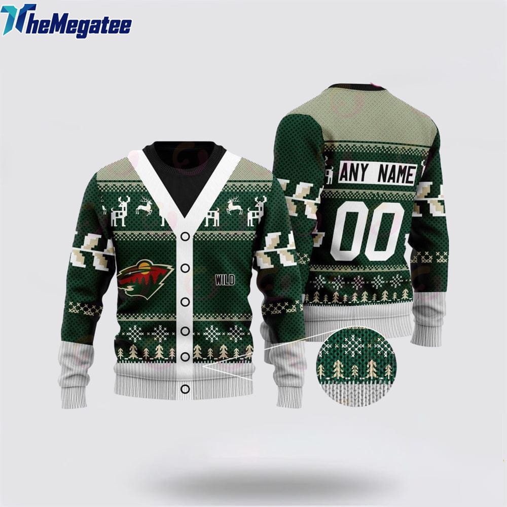Personalized NHL Minnesota Wild Elk Pattern Ugly Christmas Sweater, Christmas Gift For Hockey Fans Personalized NHL Minnesota Wild Elk Pattern Ugly Christmas Sweater, Christmas Gift For Hockey Fans