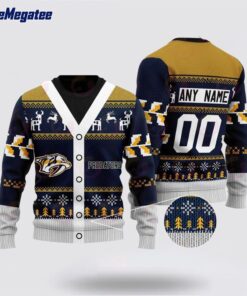 Personalized NHL Nashville Predators Elk Pattern Ugly Christmas Sweater, Christmas Gift For Hockey Fans