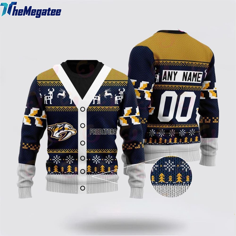 Personalized NHL Nashville Predators Elk Pattern Ugly Christmas Sweater, Christmas Gift For Hockey Fans Personalized NHL Nashville Predators Elk Pattern Ugly Christmas Sweater, Christmas Gift For Hockey Fans