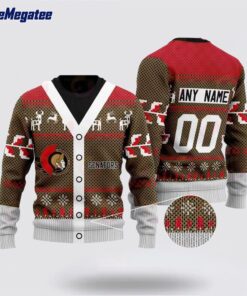 Personalized NHL Ottawa Senators Elk Pattern Ugly Christmas Sweater, Christmas Gift For Hockey Fans