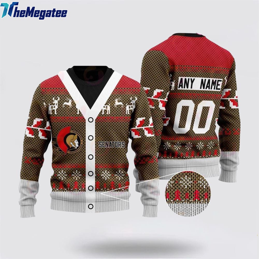 Personalized NHL Ottawa Senators Elk Pattern Ugly Christmas Sweater, Christmas Gift For Hockey Fans Personalized NHL Ottawa Senators Elk Pattern Ugly Christmas Sweater, Christmas Gift For Hockey Fans