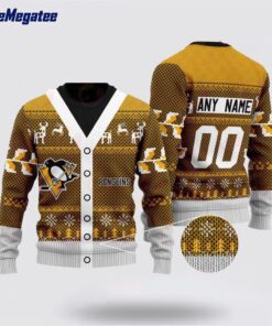 Personalized NHL Pittsburgh Penguins Elk Pattern Ugly Christmas Sweater, Christmas Gift For Hockey Fans