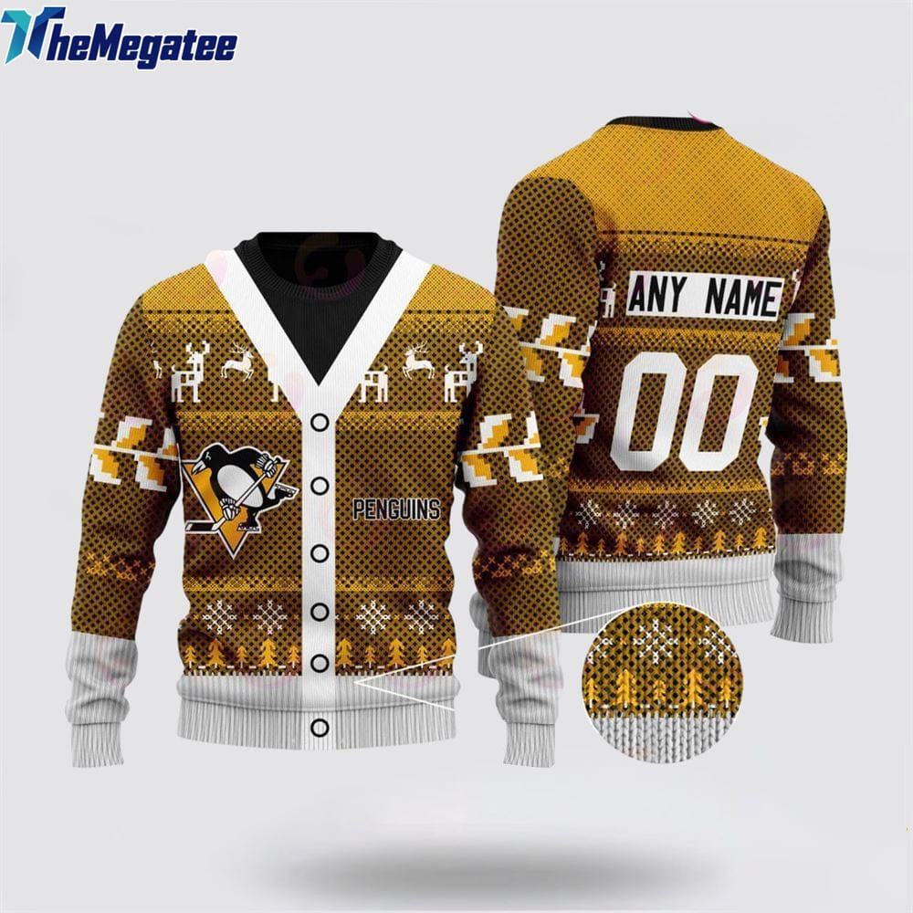 Personalized NHL Pittsburgh Penguins Elk Pattern Ugly Christmas Sweater, Christmas Gift For Hockey Fans Personalized NHL Pittsburgh Penguins Elk Pattern Ugly Christmas Sweater, Christmas Gift For Hockey Fans