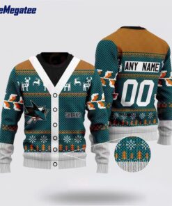 Personalized NHL San Jose Sharks Elk Pattern Ugly Christmas Sweater, Christmas Gift For Hockey Fans