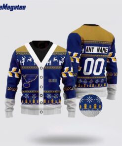 Personalized NHL St. Louis Blues Elk Pattern Ugly Christmas Sweater, Christmas Gift For Hockey Fans