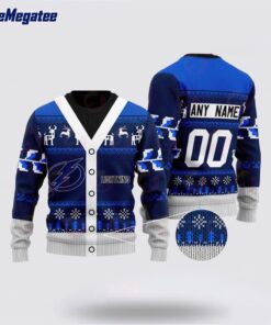 Personalized NHL Tampa Bay Lightning Elk Pattern Ugly Christmas Sweater, Christmas Gift For Hockey Fans