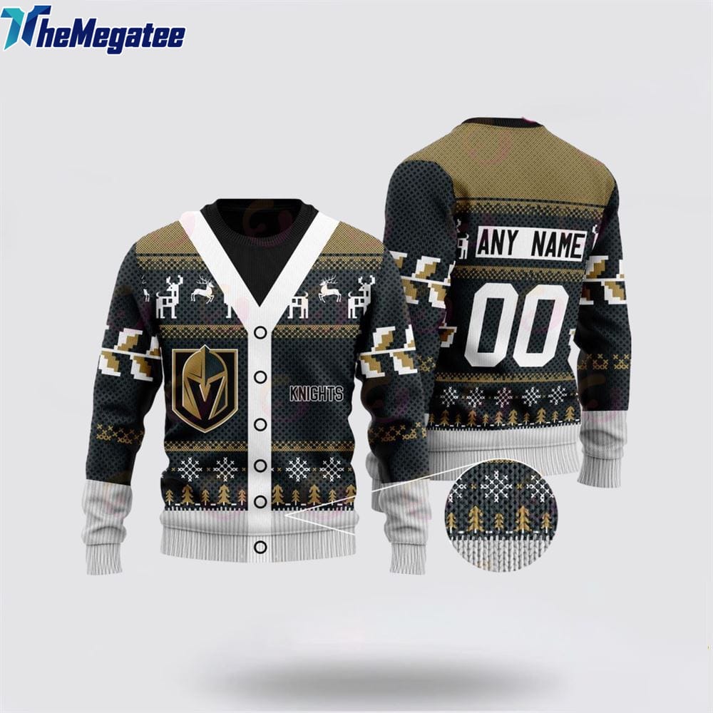 Personalized NHL Vegas Golden Knights Elk Pattern Ugly Christmas Sweater, Christmas Gift For Hockey Fans Personalized NHL Vegas Golden Knights Elk Pattern Ugly Christmas Sweater, Christmas Gift For Hockey Fans