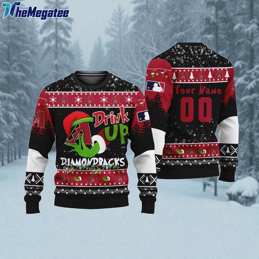 Custom MLB Arizona Diamondbacks Grinch Drink Up Ugly Christmas Sweater Custom MLB Arizona Diamondbacks Grinch Drink Up Ugly Christmas Sweater