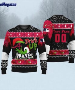 Custom MLB Atlanta Braves Grinch Drink Up Ugly Christmas Sweater