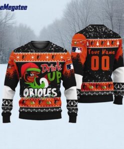 Custom MLB Baltimore Orioles Grinch Drink Up Ugly Christmas Sweater