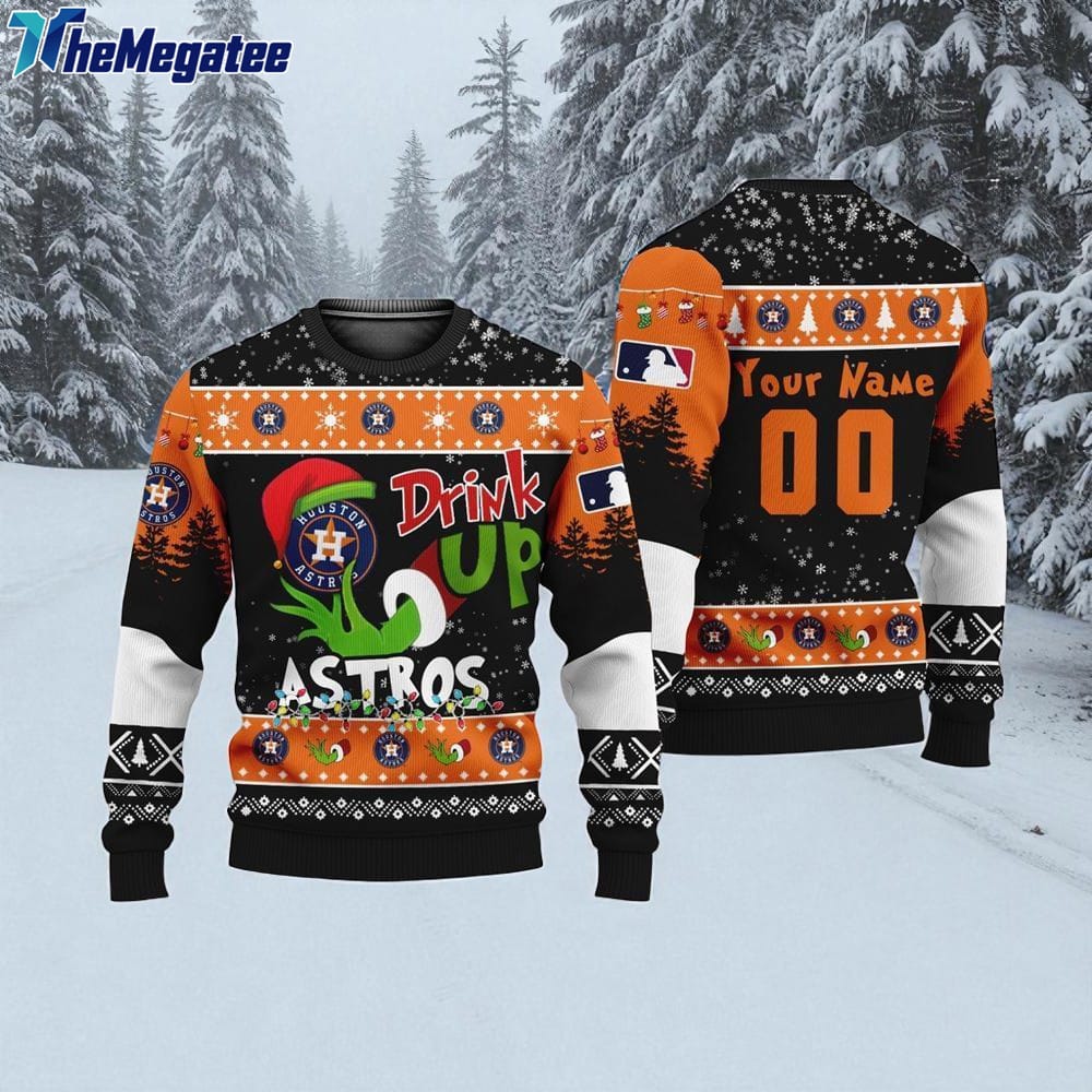 Custom MLB Houston Astros Grinch Drink Up Ugly Christmas Sweater