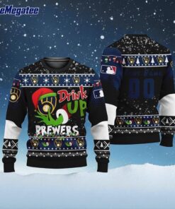 Custom MLB Milwaukee Brewers Grinch Drink Up Ugly Christmas Sweater