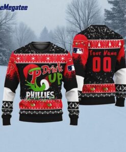 Custom MLB Philadelphia Phillies Grinch Drink Up Ugly Christmas Sweater
