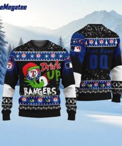 Custom MLB Texas Rangers Grinch Drink Up Ugly Christmas Sweater