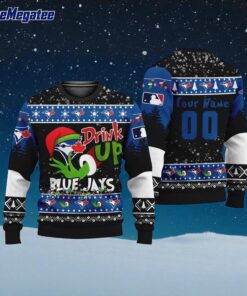 Custom MLB Toronto Blue Jays Grinch Drink Up Ugly Christmas Sweater