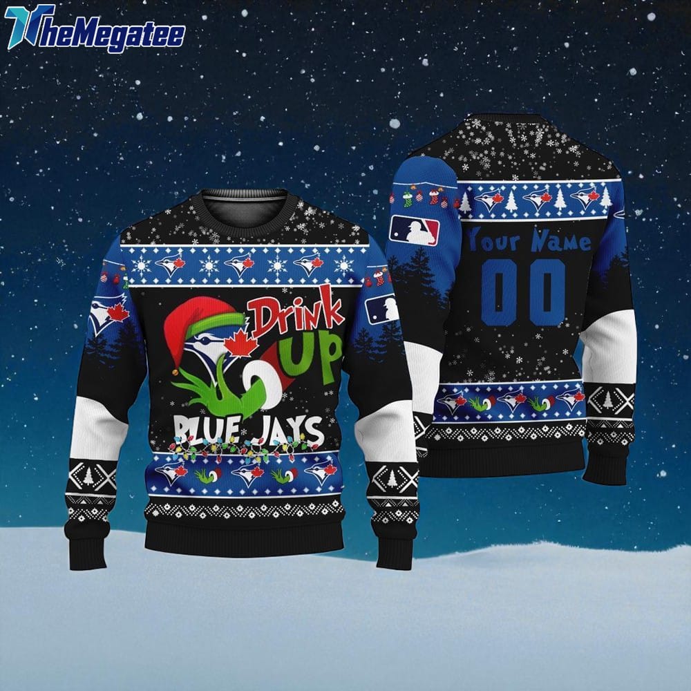 Custom MLB Toronto Blue Jays Grinch Drink Up Ugly Christmas Sweater