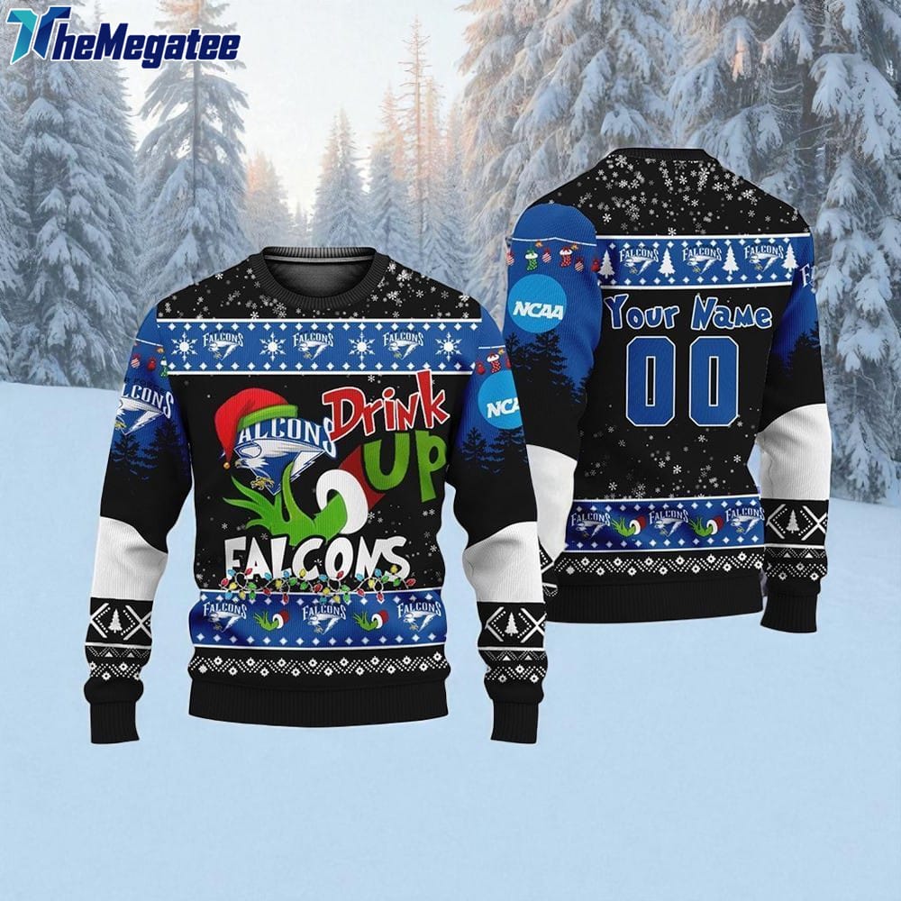 Custom NCAA Air Force Falcons Grinch Drink Up Ugly Christmas Sweater Custom NCAA Air Force Falcons Grinch Drink Up Ugly Christmas Sweater