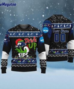 Custom NCAA Akron Zips Grinch Drink Up Ugly Christmas Sweater