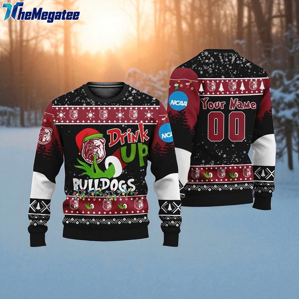 Custom NCAA Alabama A&M Bulldogs Grinch Drink Up Ugly Christmas Sweater Custom NCAA Alabama A&M Bulldogs Grinch Drink Up Ugly Christmas Sweater
