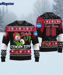 Custom NCAA Alabama Crimson Tide Grinch Drink Up Ugly Christmas Sweater