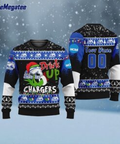 Custom NCAA Alabama Huntsville Chargers Grinch Drink Up Ugly Christmas Sweater